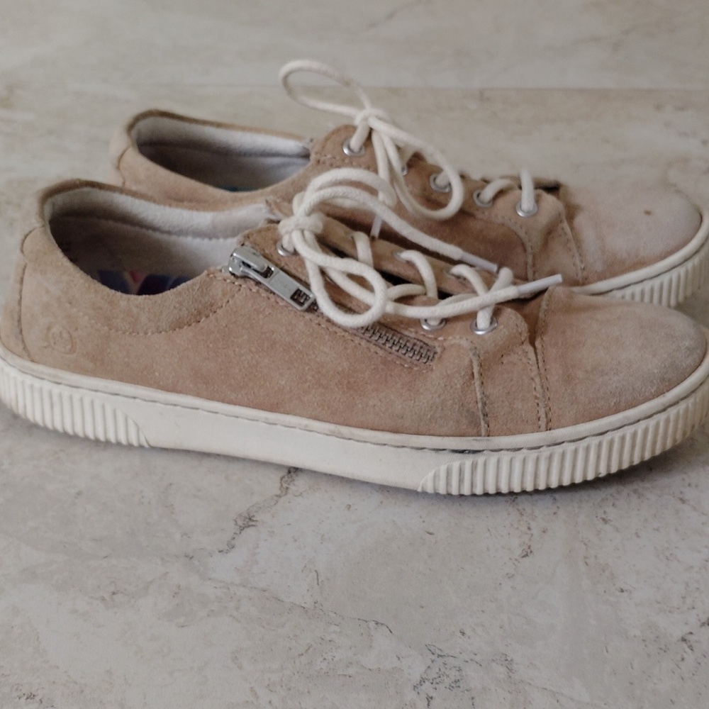 Born "Tamara" Suede Sneakers Lace Up & Side Zip